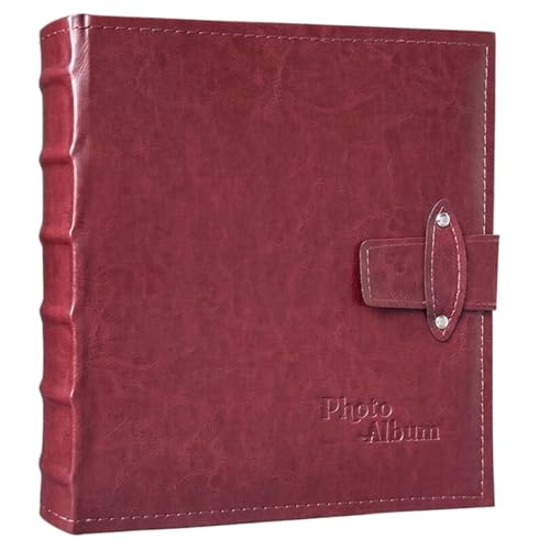 Album Fotografico Album fotografico da 7 pollici con 200 tasche scrivibili in pelle PU con superficie Album fotografico con inserto ordinario for la raccolta di foto(Wine red)