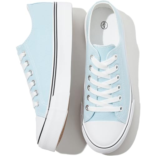 FRACORA Womens White Canvas Sneakers Black Tennis Shoes(Light Blue,US7) by FRACORA - Used condition - US$16.18