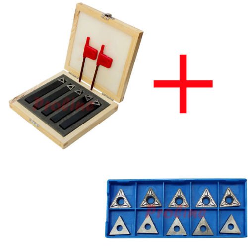 5 PC 1/4'' Indexable Carbide Insert Lathe Turning Tool Bit + 10 Pc