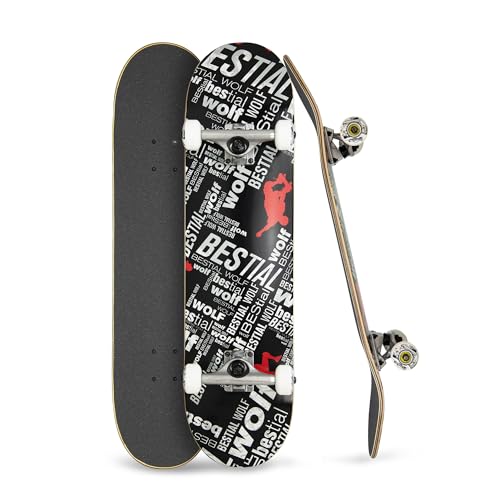 Bestial Wolf Under Skateboard, Nero/Rosso/Bianco, Taglia Unica