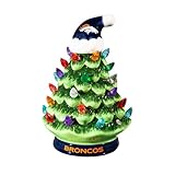 Team Sports America NFL Denver Broncos Ceramic Christmas Trees That Light Up | 8' LED Vintage Christmas Tree | Officially Licensed Team Logo | Christmas Tabletop Decorations for Home