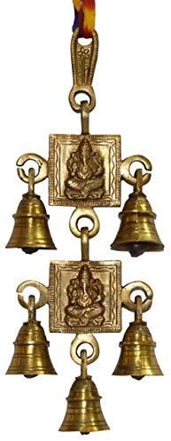 Shubh Labh God Ganesha/Ganesh Wall Hanging Bell Brass Metal Door Decor, Shri Ganesh & Laxmi Ji -5Bells by JMD Handcrafted