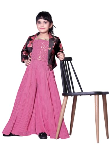 Image of White Button Girls Lemon Yellow Indo Western Set | Floral Print & Sequin Work Haldi Special