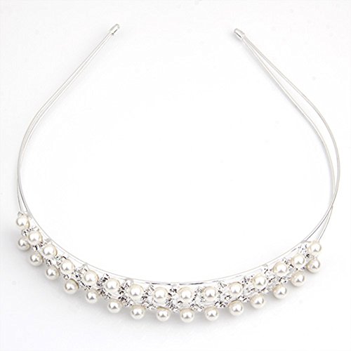 skyllc Silver Plated Pearl Beads Crystal Rhinestone Bridal Headband Hair Alice Band