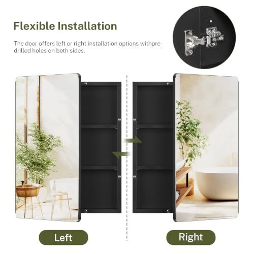 Image of TEENFON Medicine Cabinet Mirror with 2 Adjustable Shelves, Bathroom Mirror with Storage, Recessed or Wall Mount Bathroom Cabinet, Black