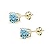Yellow Gold Flashed Sterling Silver 6mm Light Blue Round Crystal Stud Earrings for Women