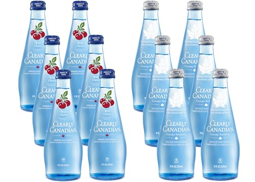 Image of Clearly Canadian Sparkling Flavored Water, 11 oz Glass Bottles - Variety of Refreshing Flavors, Premium Carbonated Beverage, Available in 12-Pack and 24-Pack Options (12 Pack, Sparkling /Cherry)