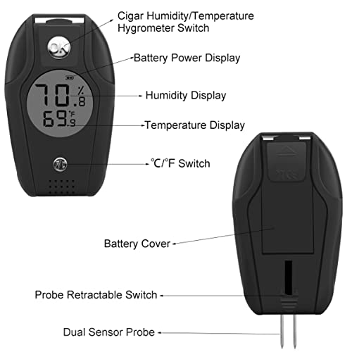 Tisfa Digital Hygrometer And Thermometer, Temperature Humidity Gauge With Dual Sensors For Cigar Humidor, Plant, Greenhouse, Pet Reptile, Guitar #TOP2