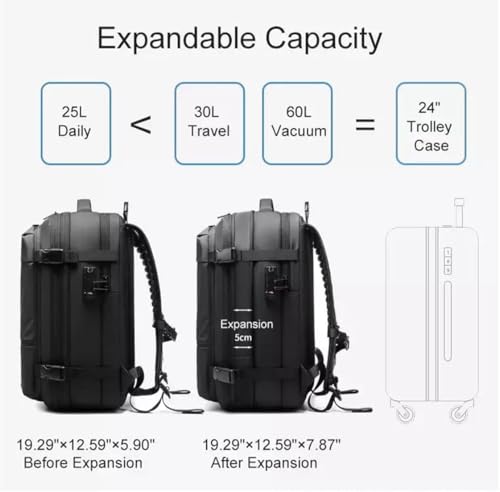 Ekon Vacuum Backpack, Ekontravel Backpack, Large Capacity Vacuum Travel Backpack With Pump, 60l Large-Capacity Expandable (Black, With Electric Pump)4