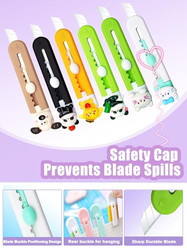 Image of 6 Pack Box Cutter Retractable, Sharp Utility Knife Retractable, Cute Box Cutters for Office, Home, Arts Crafts, Cartons, Cardboard Multi-Colors