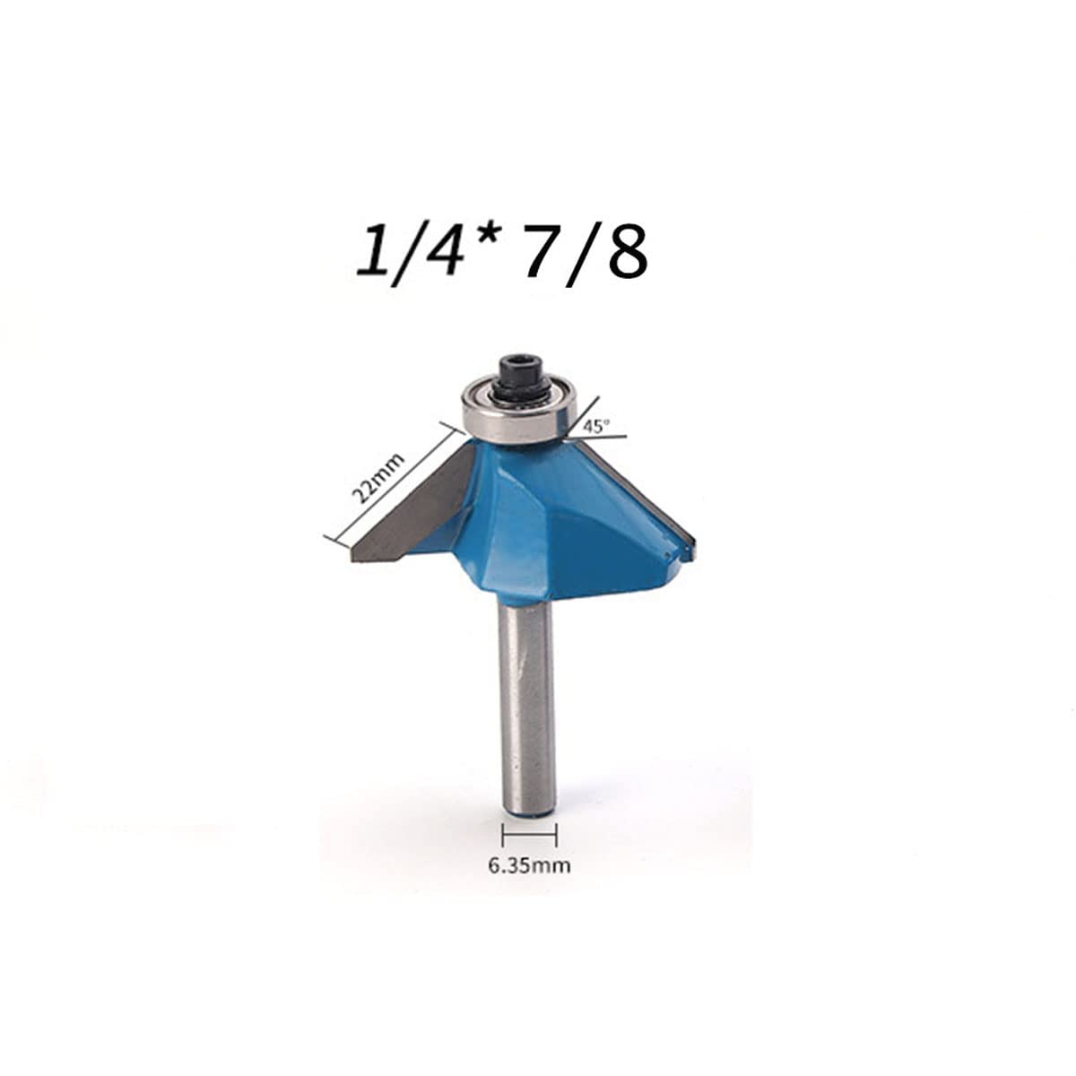Unifizz Chamfer Router Bit 45 Degree Bevel Edging Cutter Bit 1/4" Shank 7/8" Bevel Length Forming Router Bit Cutting Bit for Carpentry Woodworking Cutter Tool, Blue 1 PCS