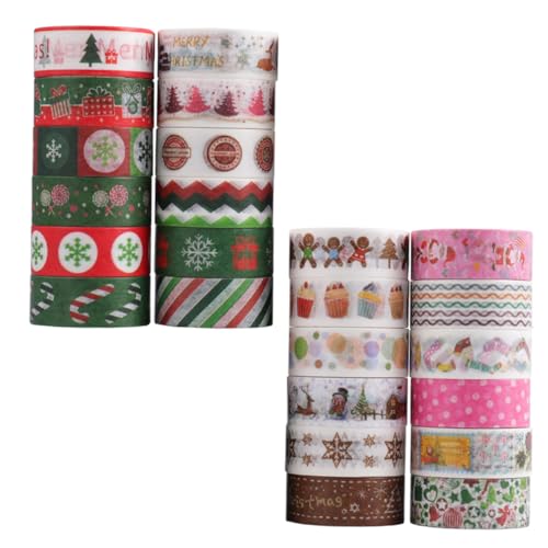 Alipis 24rollos Cintas Washi Navideñas de Diseño Cintas Adhesivas Decorativas para Cuadernos Adhesivo Washi Tape para Manualidades de Navidad