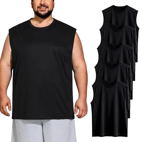 UEEKO Big & Tall Quick Dry Tank Tops for Men 5 Pack Moisture Wicking & Stretch Fit Sleeveless Muscle Shirts Plus Size for Workout Casual Gym Running Athletic Black 4XLT