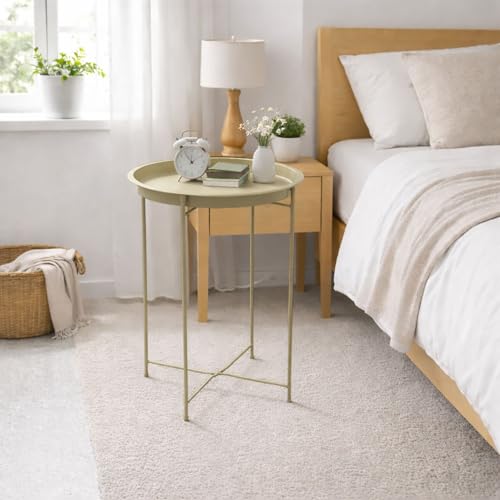 Image of Amazon Brand - Umi Round Metal Side Table for Living Room & Bedroom - Modern Bedside Table, Coffee Table, Corner Table with Sturdy Iron Frame, Silver, 33x33x48-Small