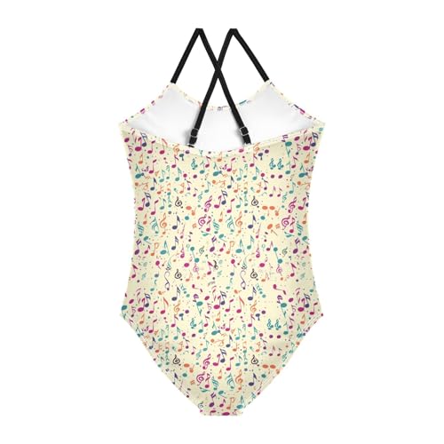 ALAZA Colorful Music Notes Yellow Girls Swimsuit Bathing Suit Beach Swimwear One Piece 3-10T2