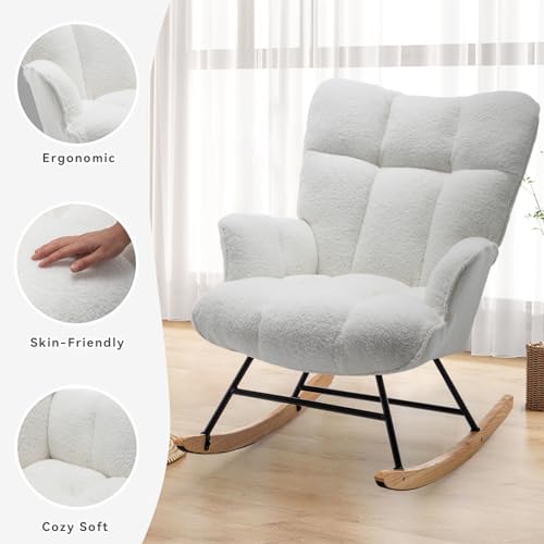 image for SAETSFEG Nursery Rocking Chair Teddy, Upholstered Glider Rocker with H