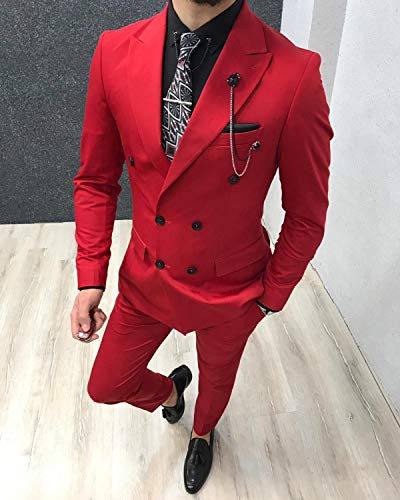 GATMSTZ Men Stylish Peak Lapel 2 Piece Suit Double Breasted Wedding Party Tuxedo3