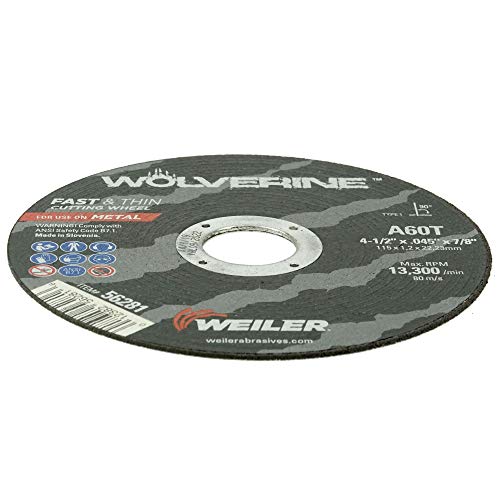 Image of Weiler 56281 4-1 /2 Inch Cutting Wheel, Wolverine AO Steel /Metal Fast Cutting, .045 inch A60T Type 1 7 /8 inch Arbor, Pack of 25