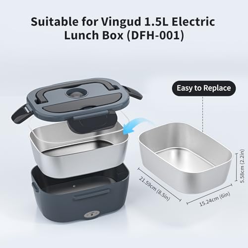 Image of Vingud 1.5L Replacement Stainless Steel Container Electric Lunch Box (Model: DFH-001), Food Container, Eco Safe & Healthy, Dishwasher Safe