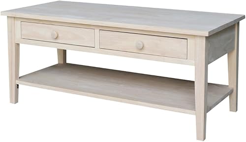 IC International Concepts, Spencer - Mesa de café, madera maciza, madera de parawood real, 48 pulgadas de ancho x 24 pulgadas de profundidad x 19