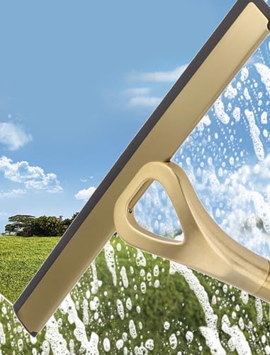 Image of Stainless Steel Shower Squeegee with Hook, All-Purpose 8.9-Inch Window Squeegee for Bathroom Glass Doors, Mirrors, Tile Walls, Car , Streak-Free Tool
