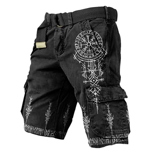 MYZTTZR Nordic Mythology Men's Summer Shorts Viking 3D Tattoo Retro Fashion Individuality Trend Medieval Valhalla Gift,Norse Runes,XXL