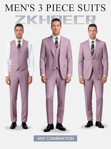 Image of Men's 3 Piece Slim Fit Suit Set, Two Button Blazer Solid Jacket Vest Pants Wedding Business Suit