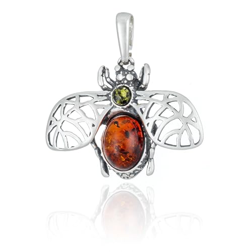 Pendentif abeille argent sterling anti-ternissement et ambre véritable hypoallergénique