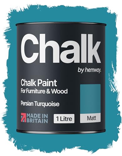 Hemway Chalk Paint Persian Turquoise Furniture Paint 1L, Matt Finish Shabby Chic, Chalk Furniture & Walls, Quick Dry & 1 Coat