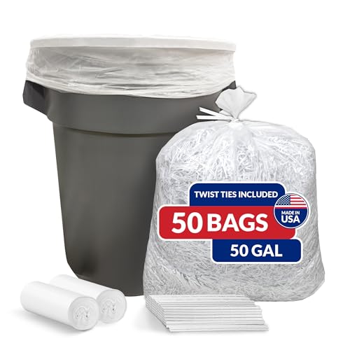 Reli. 50 Gallon Trash Bags Heavy Duty (50 Count) | Clear | Twist Ties Included | Extra Tough Leak-Proof Garbage Bags | Ideal for Large Clean Ups