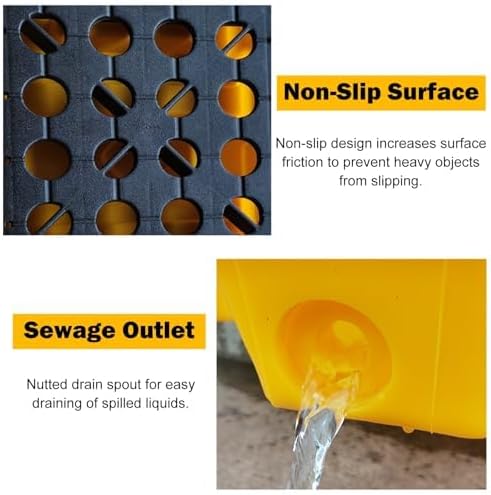 Industrial Drum Spill Containment Pallet, 2 Drum Capacity, Anti-Slip, Forklift Accessible, Modular Design for Oil Tank Spill Protection, 90-150L Capacity,51-1/5x26-4/5x6.7in(130x68x17cm)