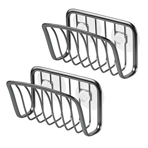 Mdesign Metal Farmhouse Kitchen Sink Organizer Caddy, Storage Holder For Sponges, Soaps, Scrubbers - Quick Drying Wire Basket Design, Strong Suction Cups - 2 Pack - Brushed Black Nickel #TOP7