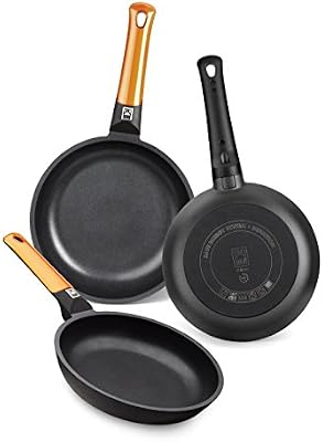 BRA Efficient Orange Juego de 3 Sartenes de Aluminio Fundido, 18/22/26 cm de Diámetro, Antiadherente y 100% Libre de PFOA, para Todo Tipo de Cocinas, Aptas para Lavavajillas
