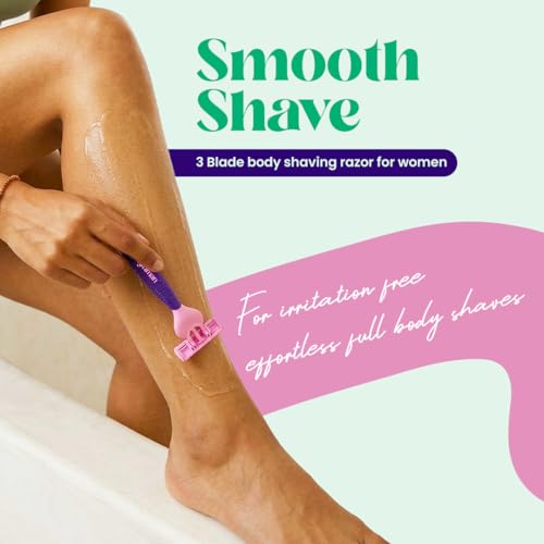 Image of Hyuman Smooth Shave Women Body Razor, Reusable Hair Removal Razor with 3 Stainless Steel Blades, Aloe Vera & Vitamin E Strip, Underarm Shaver for Legs, Arms & Bikini, Pack of 3