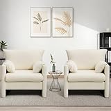 Mellolivin Chenille Oversized Armchair Set of 2, Wide Accent Chair for Living Room Bedroom Modern Upholstered Lounge Chair Mid-Century Reading Chair Comfy Single Sofa Chair, Beige