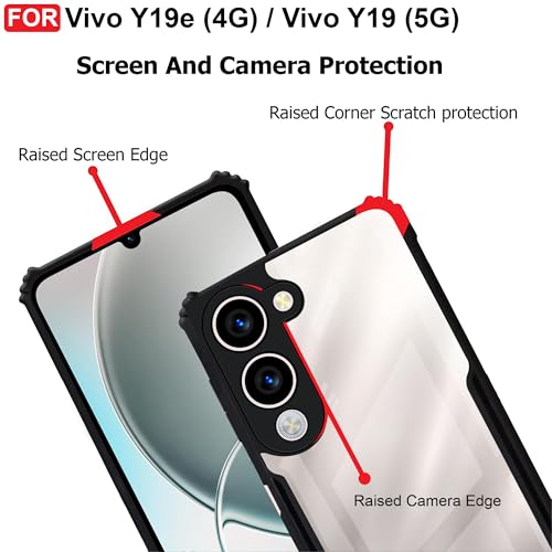 Image of CEDO Backcover for Vivo Y19e (4G) / Vivo Y19 (5G) | Camera Protection Shockproof Bumper-Edge | Acrylic Crystal Clear 360 Degree Protection TPU+PC | Transparent Eagle Back Case Cover (Black)