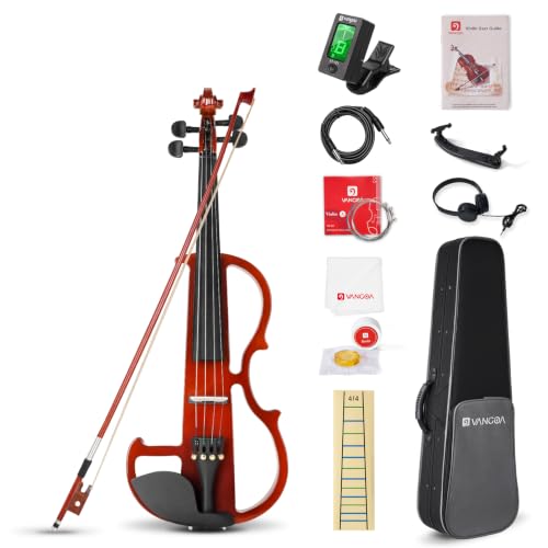 Vangoa Electric Violin 4/4 Full Size Silent Violin Set for Beginner Adults Teens, Solid Maple Wood...