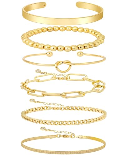 Gold Bracelets for women 14K Gold Bangle Bracelet Stack - Adjustable Waterproof Trendy Bracelets Gold Filled Stacks Bangles Link Chain Gold Bracelet Non Tarnish for Women Jewelry Gifts2