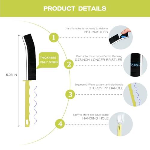 Image of Crevice Cleaning Brush for Home Kitchen Bathroom, PBT Hard Bristle Crevice Brushes for Gaps, and Corners, Toilet, Sink, Window, and Household Cleaning (2Pcs Black+1White)