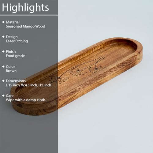 Image of SAAGA Oval Mango Wood Serving Platter | 15 x 4.5 Inch Wooden Serving Tray | Food Safe Multipurpose Snack Tea Dessert Cheese Bread Serving Plate for Kitchen Dining Cafe & Restaurant