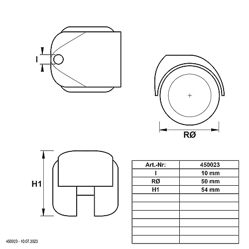Dörner + Helmer Drehstuhl-Rollen 5er-Set, Bürostuhl, 50mm x 54mm, 120kg Gesamttragfähigkeit , 10 mm Rückenloch, Kunststoff 450023 (oberste Kante des Rückenlochs =11 mm).