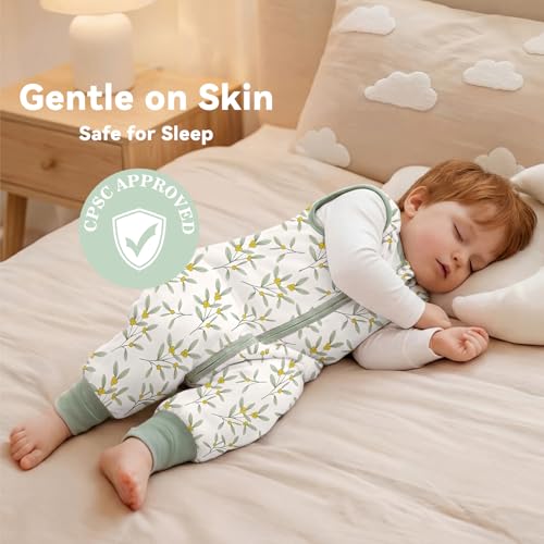 Image of Chilsuessy Toddler Sleep Sack with Feet 6-18 Months, 1.0 TOG Cotton Baby Wearable Blanket with Legs, Sleep Bag Walker with 2-Way Zipper, Osmanthus Fragrans