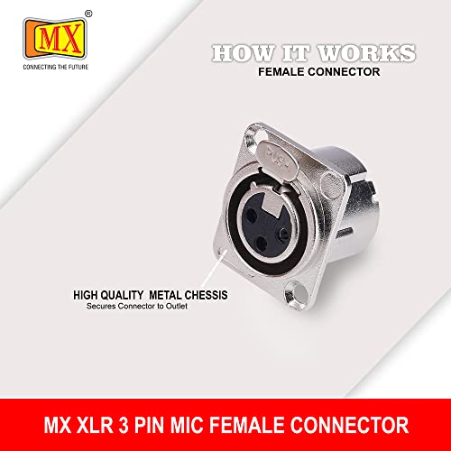 Image of MX 3 Pin XLR connector Microphone Connector pin Pure Copper Nickel Plated Pins1 for High Conductivity microphone cable connector PERENT (3 PIN PANEL MOUNTING silver, Pack of 4, Female Connector)