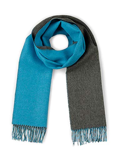 Alpaca Wool Scarf - 100% Pure Baby Alpaca - Double Sided Reversible Contrast Scarf (Classic Blue/Grey)