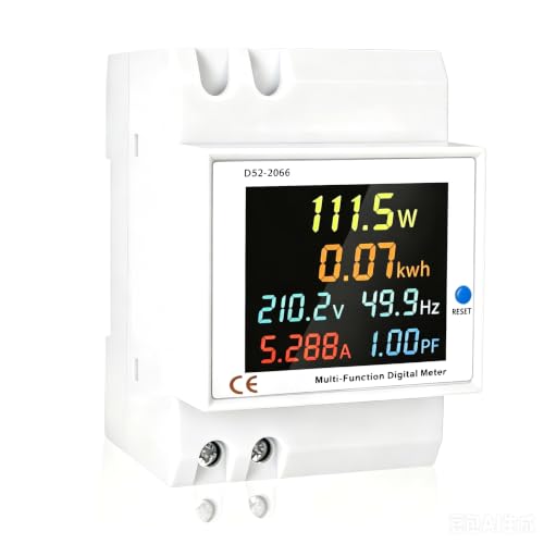 0-100A Digitaler Stromzähler DIN Hutschiene 6 in 1 drehstromzähler AC 40-300V LCD Einphasen Energiekostenmessgerät KWh Zähler mit Eingebautem CT Voltmeter Amperemeter für Haus Solaranlage