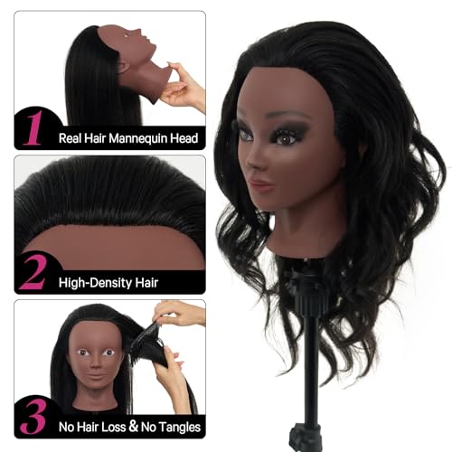Image of 18 inch Mannequin Head Human Hair, 100% Real Hair for Makeup Practice