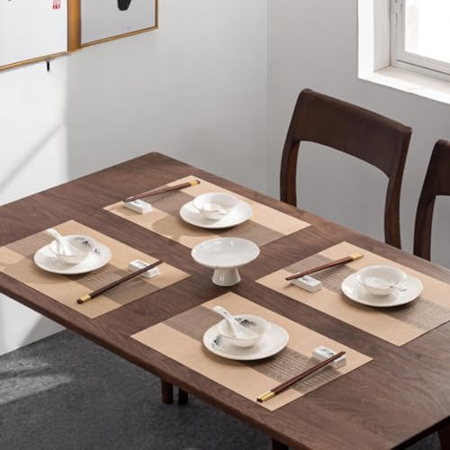 Image of Dining Table Placemats & Runner Set - Heat Resistant, Washable & Stain Resistant Woven Vinyl Mats | Table Runner & 4 Placemats Set for Stylish Dining (45x30 cm Placemats, 180x30 cm Runner)