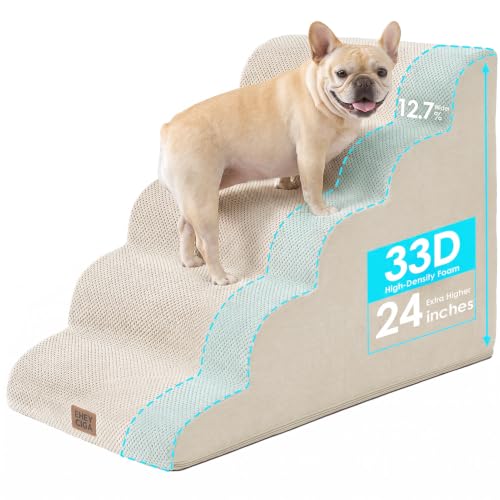 EHEYCIGA Extra Wide Dog Stairs for Large Dogs, 24.4" H Pet Step, Beige