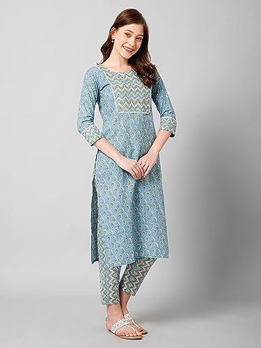 Image of Bee M Pee Designer Women's Cotton Floral Straight Kurta Set with Pant