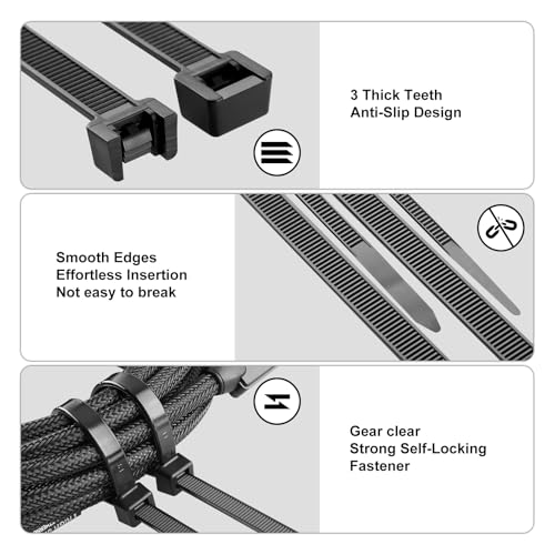 Zip Ties 12 Inch -500 Pcs Black Cable Ties for Indoor and Outdoor Use -Easy — view 5